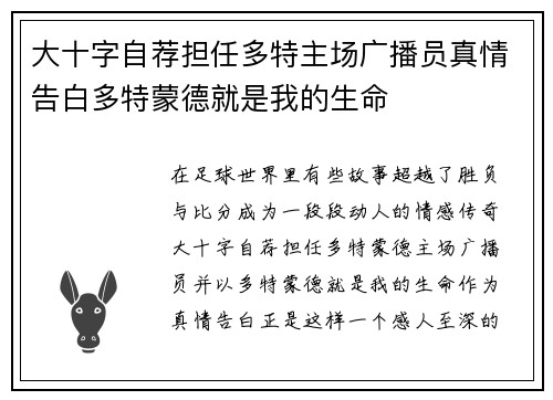 大十字自荐担任多特主场广播员真情告白多特蒙德就是我的生命